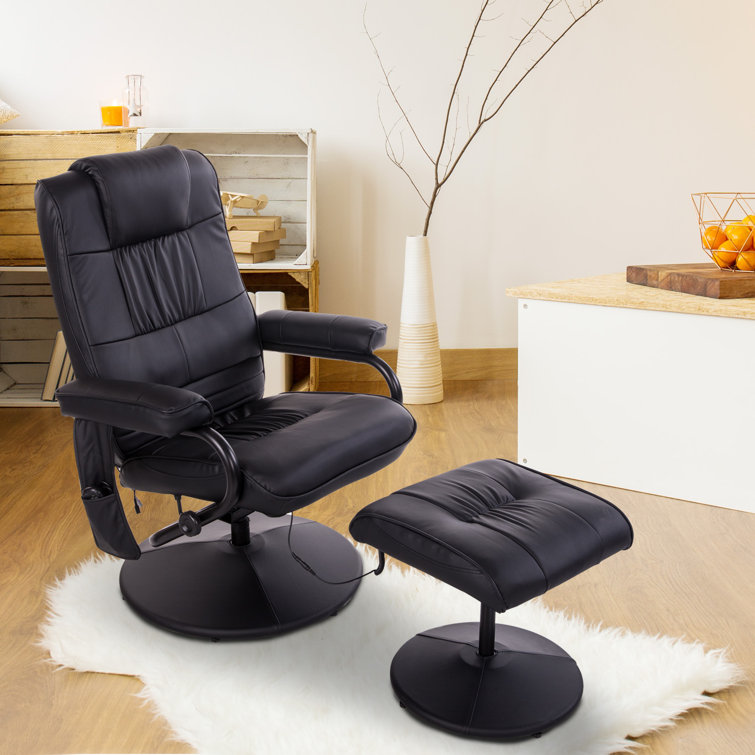 Ebern Designs Faux Leather Reclining Heated Massage Chair with Ottoman